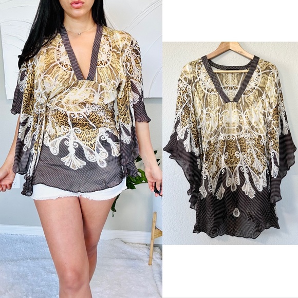 Roberto Cavalli Silk kaftan Chiffon Kimono top - Picture 2 of 15